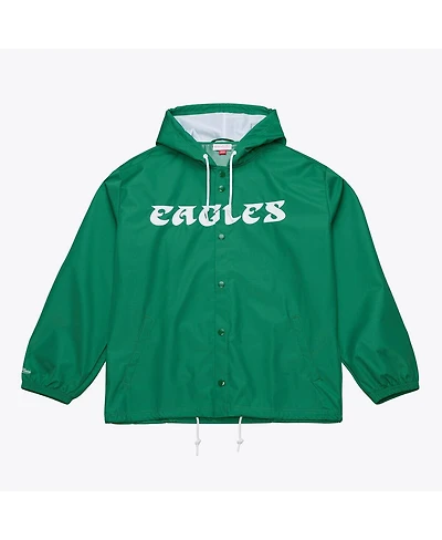 Mitchell & Ness Men's Kelly Green Philadelphia Eagles Coaches Full-Snap Hooded Windbreaker Jacket
