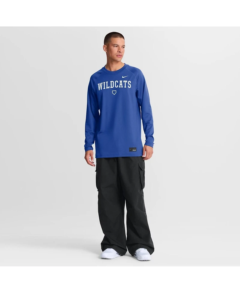 Nike Men's Royal Kentucky Wildcats Dugout Game Time Raglan Dri-fit Long Sleeve T-Shirt