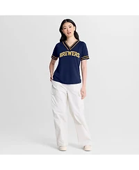 Fanatics Women's Navy Milwaukee Brewers Diva Race Ahead Raglan V-Neck T-Shirt
