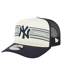 New Era Men's Cream/Navy New York Yankees Banner A-Frame 9FIFTY Trucker Snapback Hat