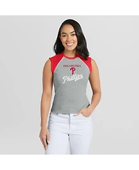 Wear by Erin Andrews Women's Heather Gray Philadelphia Phillies Cropped Raglan Tank Top