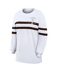 Wear by Erin Andrews Women's White San Diego Padres Oversized Long Sleeve Striped T-Shirt