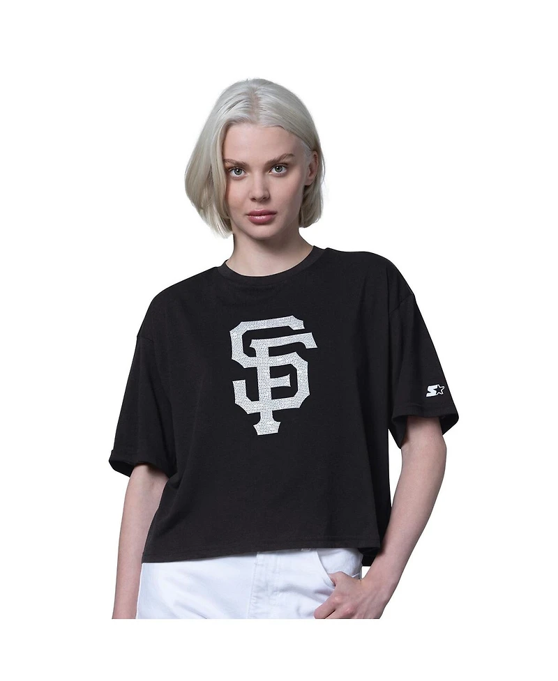 Starter Women's Black San Francisco Giants Holy Grail Boxy Cropped T-Shirt