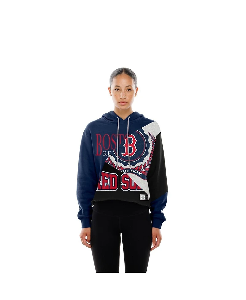 New Era Women's Boston Red Sox Color Block Cropped Boxy Hoodie