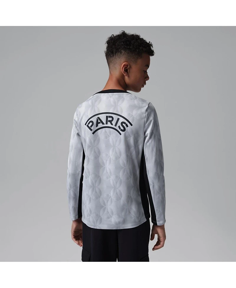 Jordan Big Boys and Girls Gray Paris Saint-Germain Long Sleeve Pre-Match Dri-fit Jersey