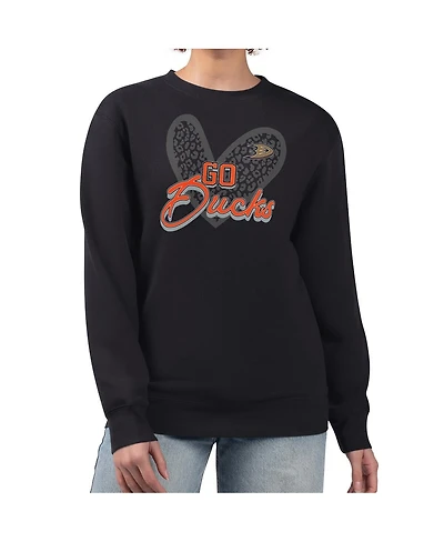 G-iii 4Her by Carl Banks Women's Black Anaheim Ducks Animal Print Heart Fleece Pullover Sweatshirt