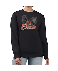 G-iii 4Her by Carl Banks Women's Black Anaheim Ducks Animal Print Heart Fleece Pullover Sweatshirt