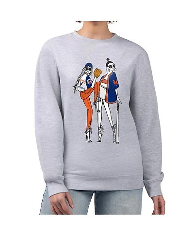G-iii 4Her by Carl Banks Women's Heather Gray New York Mets Baseball Girls Fleece Pullover Sweatshirt
