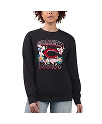 G-iii 4Her by Carl Banks Women's Black Cincinnati Reds Flowers Graphic Pullover Sweatshirt