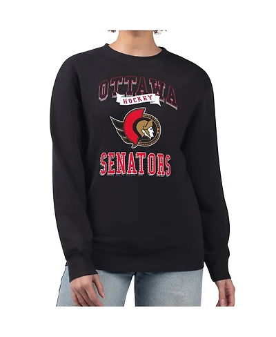G-iii 4Her by Carl Banks Women's Black Ottawa Senators Team Logo Tri-Blend Fleece Pullover Sweatshirt