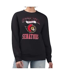 G-iii 4Her by Carl Banks Women's Black Ottawa Senators Team Logo Tri-Blend Fleece Pullover Sweatshirt