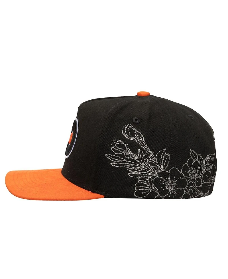 Mitchell & Ness Men's and Women's Black/Orange Philadelphia Flyers May Flowers Pro Crown Adjustable Hat