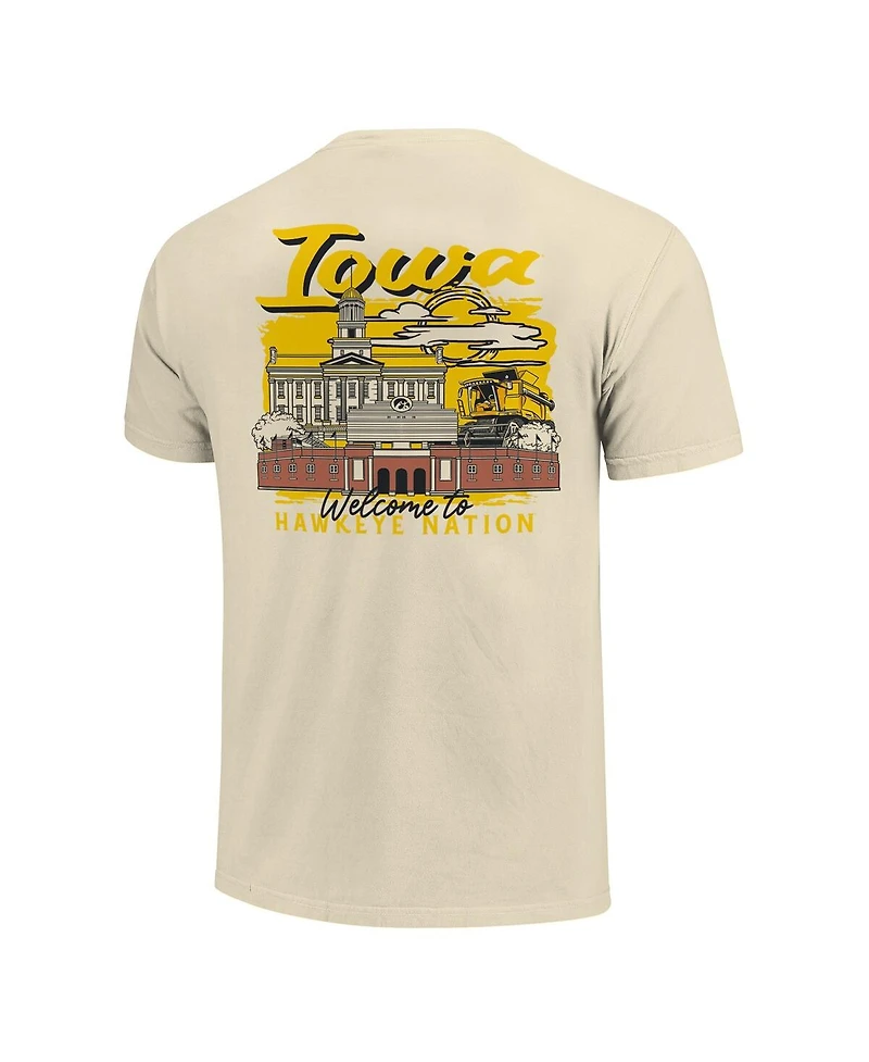 Image One Men's Natural Iowa Hawkeyes Comfort Colors Hand-Drawn Campus Stack T-Shirt