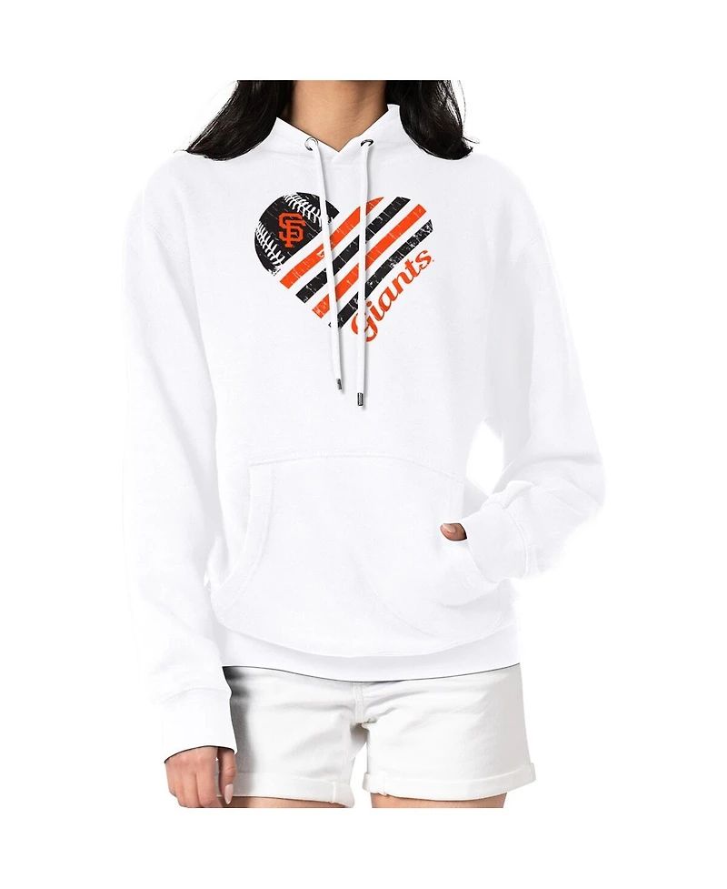 G-iii 4Her by Carl Banks Women's White San Francisco Giants Heart Fleece Pullover Hoodie