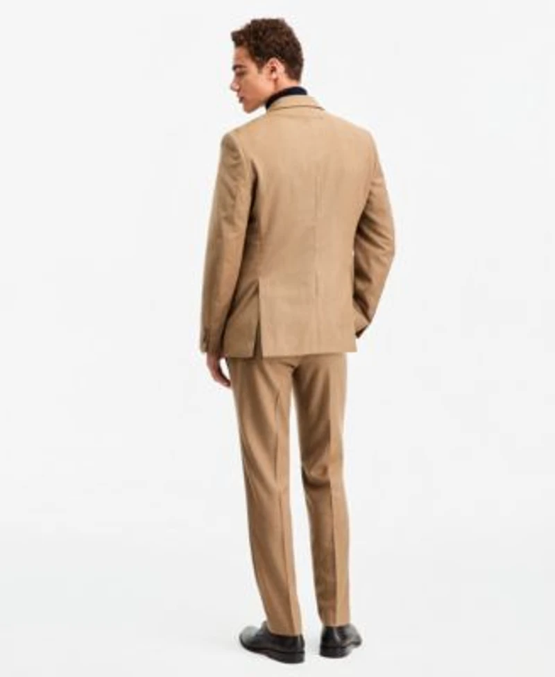 Tommy Hilfiger Mens Modern Fit Wool Tan Flannel Suit Separates