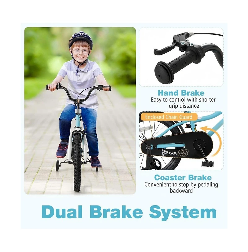 18 Inch Kids Bike for 4-8 Years Old Children Bicycle with Training Wheels