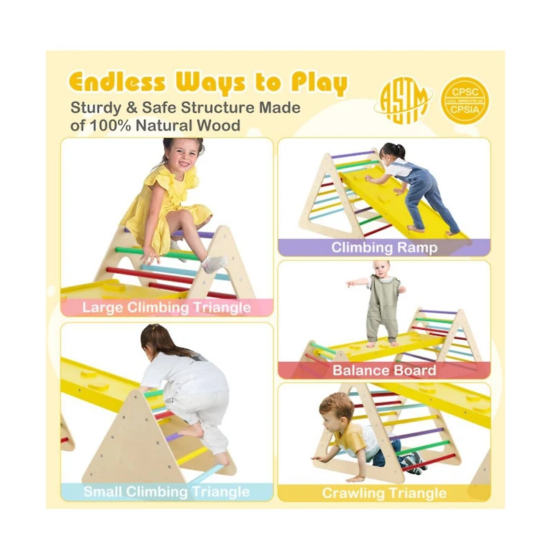 Hongge 3 Piece Toddler Triangle Set Montessori with 2 Climbing Triangles and 1 Ramp