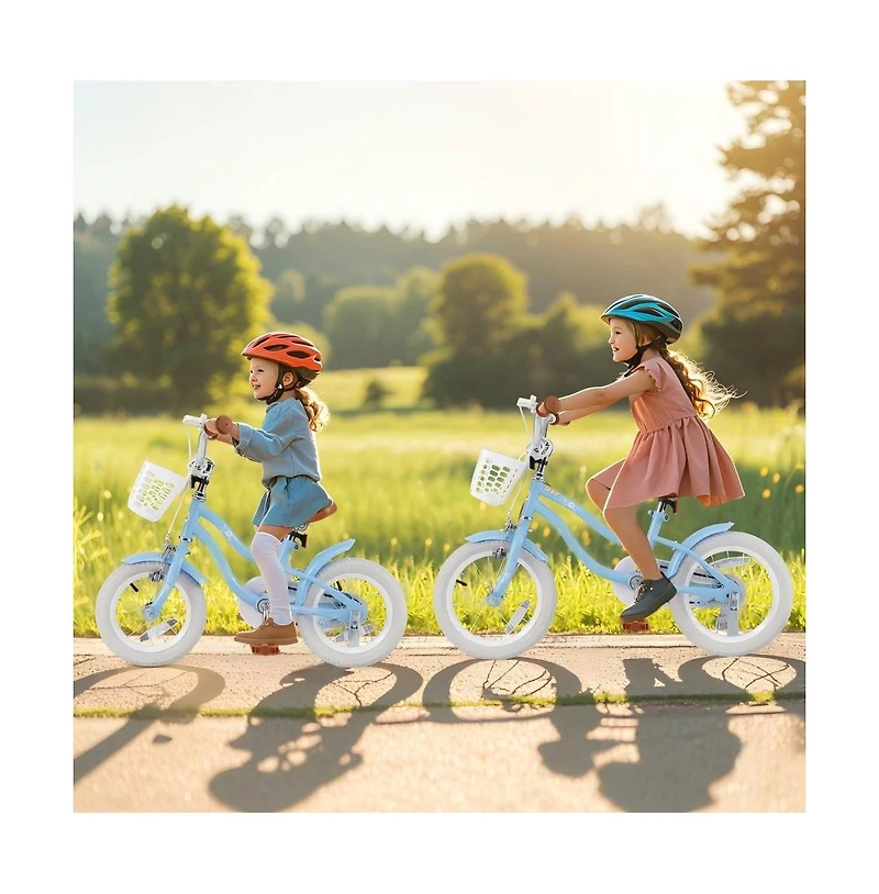 14 Inch Kids Bike with Training Wheels Basket Adjustable Ages 3 to 8