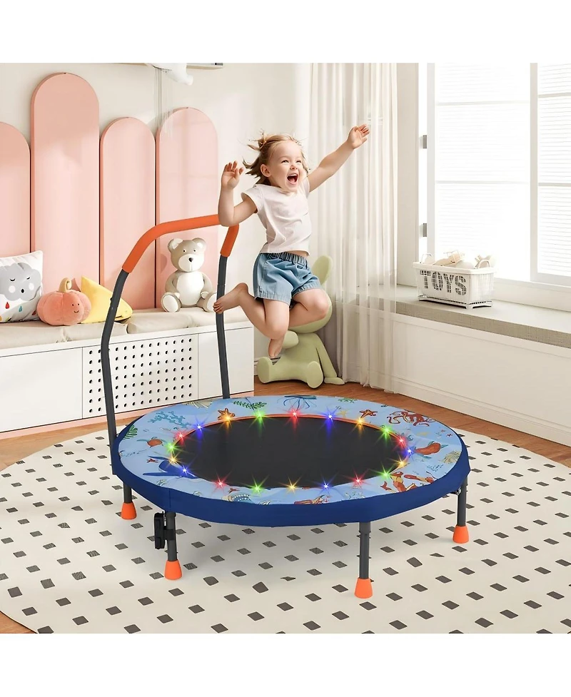 Hongge Kids Led Light Trampoline with Foam Handrail Foldable Frame and Safety Cover