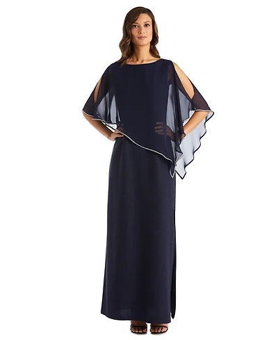 R & M Richards Rhinestone-Edge Cape Gown