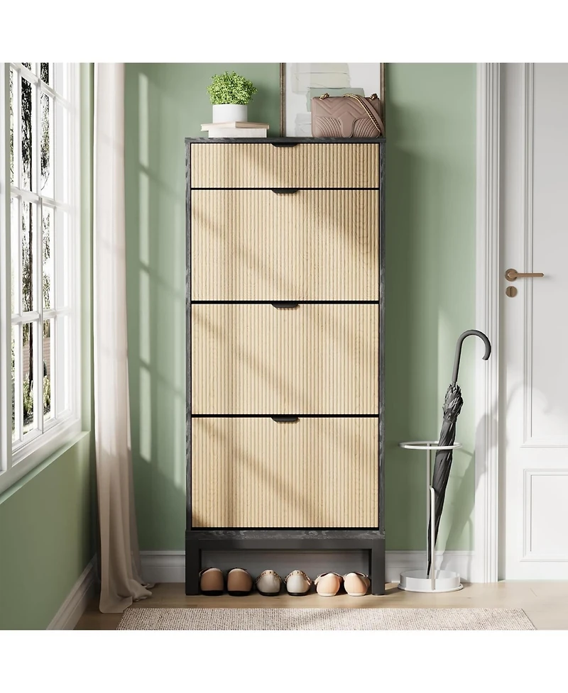 gaomon Shoe Storage Cabinet with 3 Flip Drawers Fluted Organizer Metal Legs Slim Entryway Rack