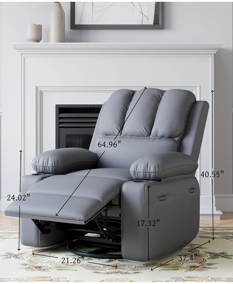 gaomon Manul Recliner Chair, Single Pu Leather Sofa with Side Pocket, Chaise Lounge Reclining Seat with 2 Cup Holders