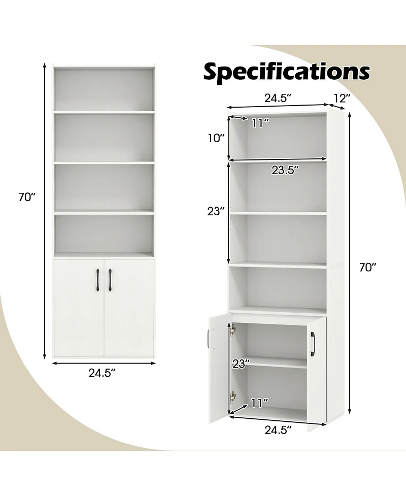 Slickblue 70 Inch Bookshelf 6-Tier with Storage Cabinet and Shelves