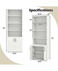 Slickblue 70 Inch Bookshelf 6-Tier with Storage Cabinet and Shelves