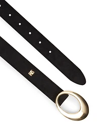 Steve Madden Feathered Edge Faux Suede Oval Buckle Belt