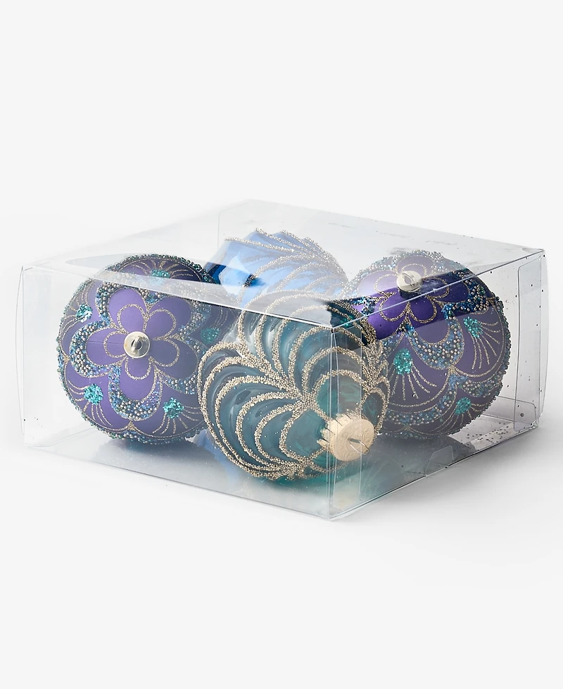 Holiday Lane Opulence Shatterproof Blue, Purple & Green Decorated Ball Ornaments, Set of 4, Macy's Exclusive