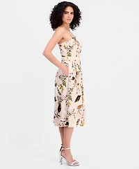 Tahari Asl Women's Printed Belted Sleeveless Linen Blend Dress