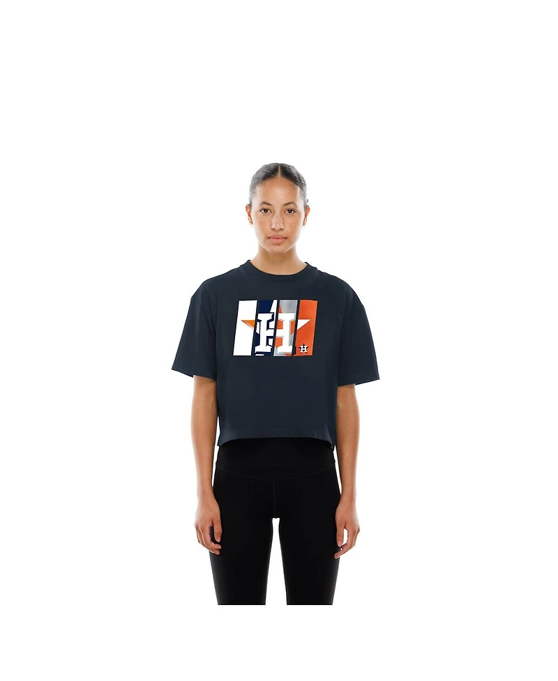 New Era Women's Navy Houston Astros Boxy Foil Logo T-Shirt