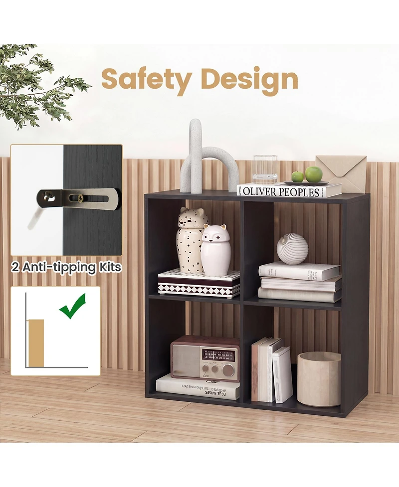 Slickblue 4-Cube Bookcase with Guardrail for Bedroom or Living Room