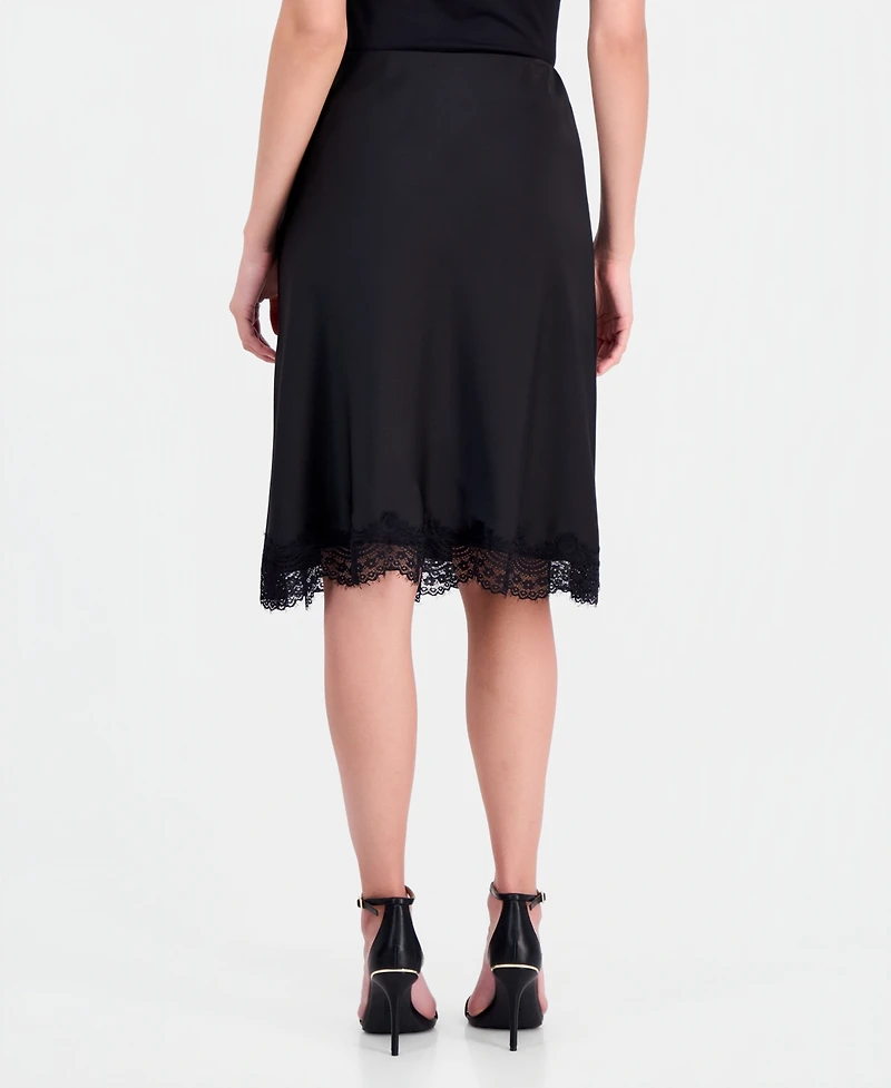 Tahari Asl Women's Satin Lace-Trim A-Line Skirt