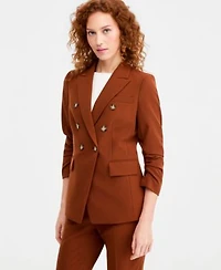 Tahari Asl Womens Ruched Sleeve Double Breasted Blazer Seamed Waistband Pants