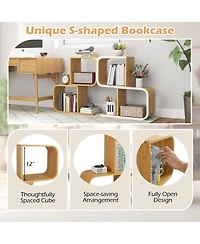 Sugift 2-Tier S-Shaped Bamboo Bookcase with 2 Open Cubes for Living Room