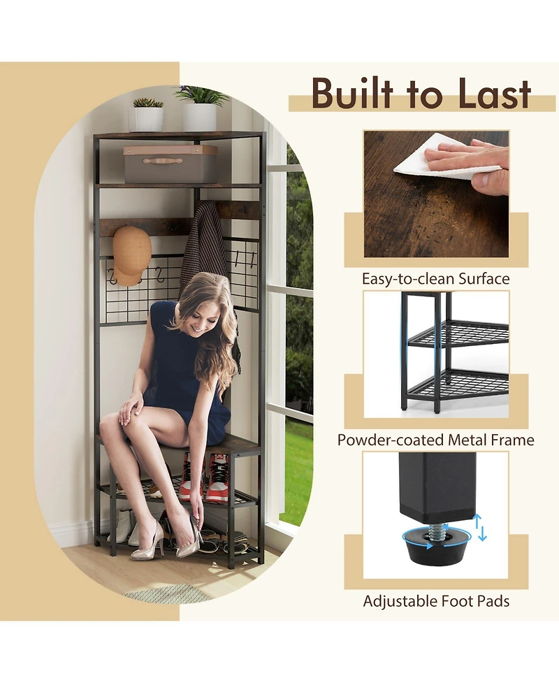 Sugift 5-Tier Corner Hall Tree with Shoe Storage Bench-Rustic