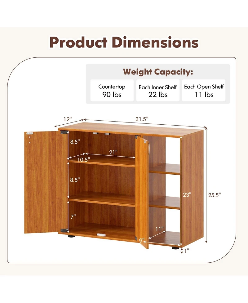 Sugift 3-Tier Shoe Cabinet with Doors with Adjustable Open Shelves for Entryway