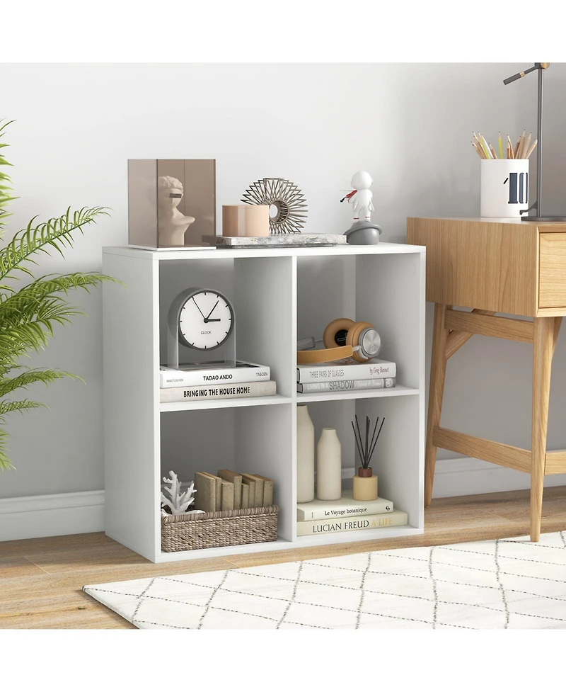 Sugift 4 Cube Bookshelf with Back Guardrail for Living Room Bedroom