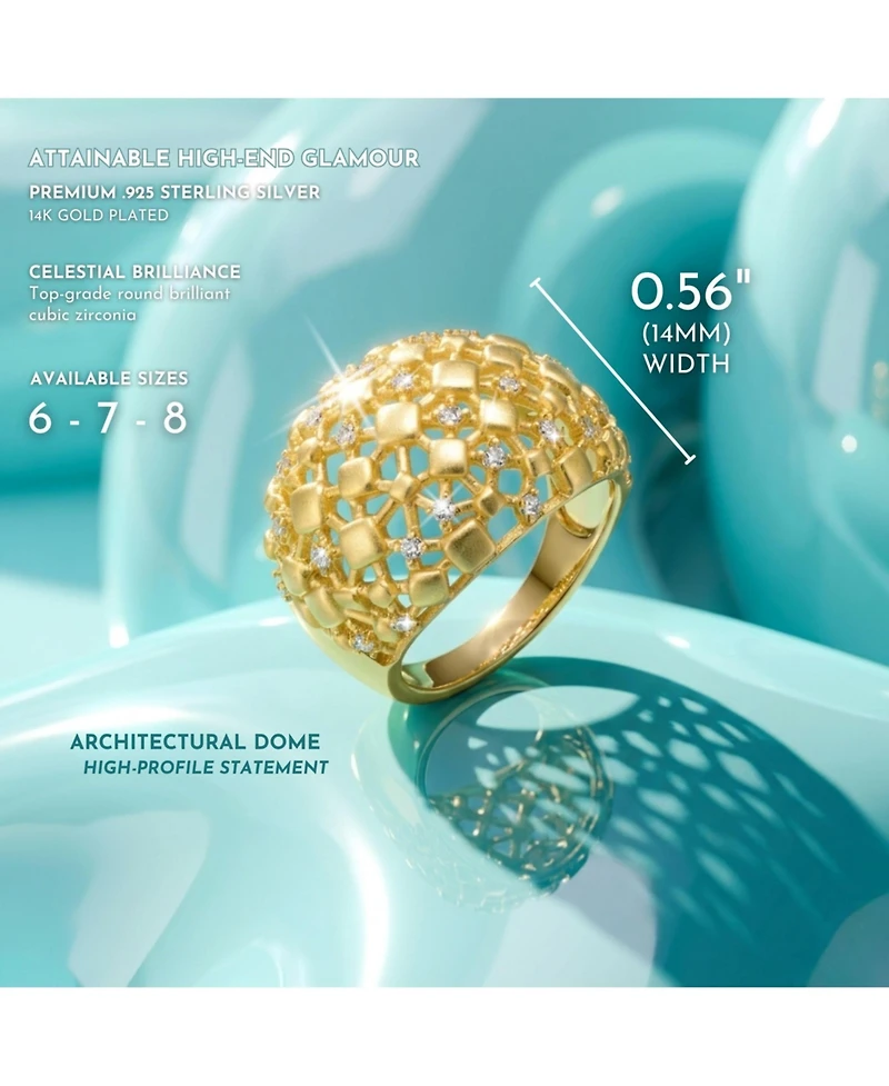 Ra 14k Yellow Gold Plated with Cubic Zirconia Dome-Shaped Textured Nugget Ring