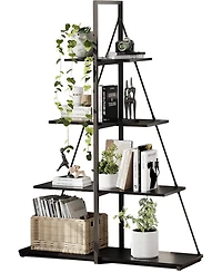 gaomon Sailboat Shaped Bookshelf, 4-Tier Ladder Book Shelf, Nautical Storage Shelves, Space-Saving Freestanding Organizer for Living Room, Office