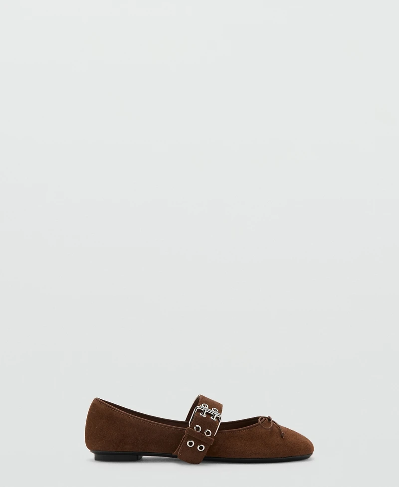Mango Women's Buckle Suede Ballerina