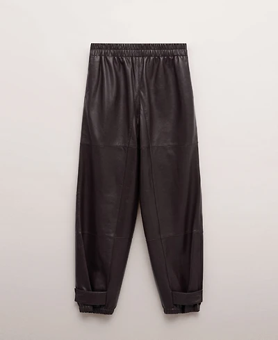 Mango Women's Leather Buttoned Hem Pants