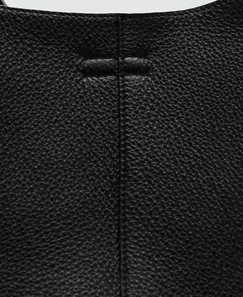 Mango Women's Stitching Detail Leather Shoulder Bag