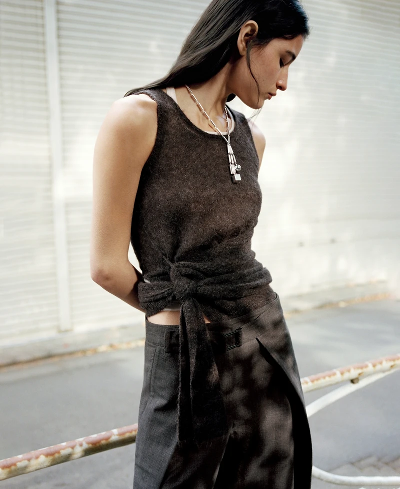 Mango Women's Asymmetrical Semi-Sheer Alpaca Top