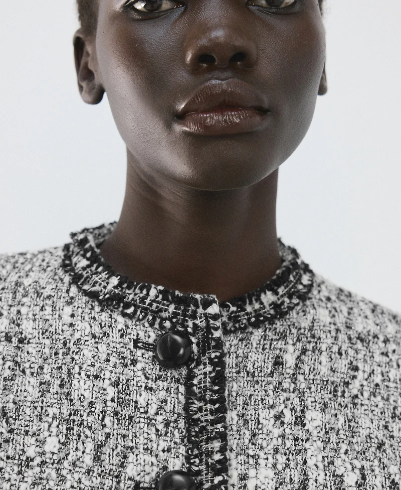 Mango Women's Frayed Ends Tweed Jacket