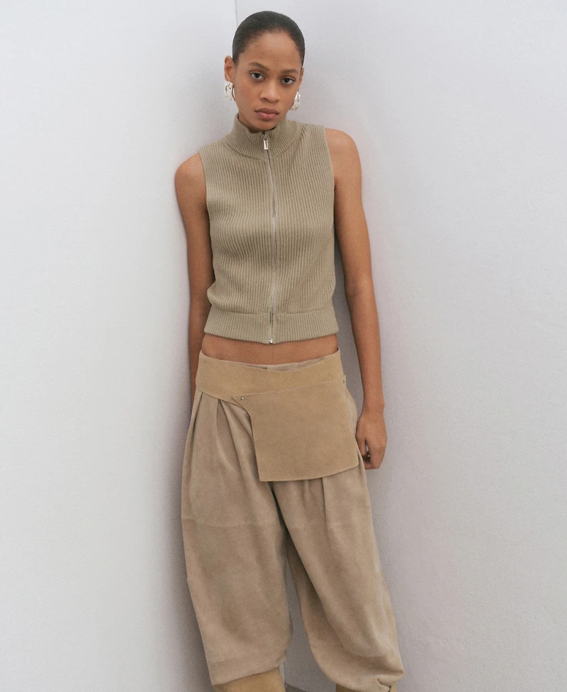 Mango Women's Zip Ribbed Knitted Top