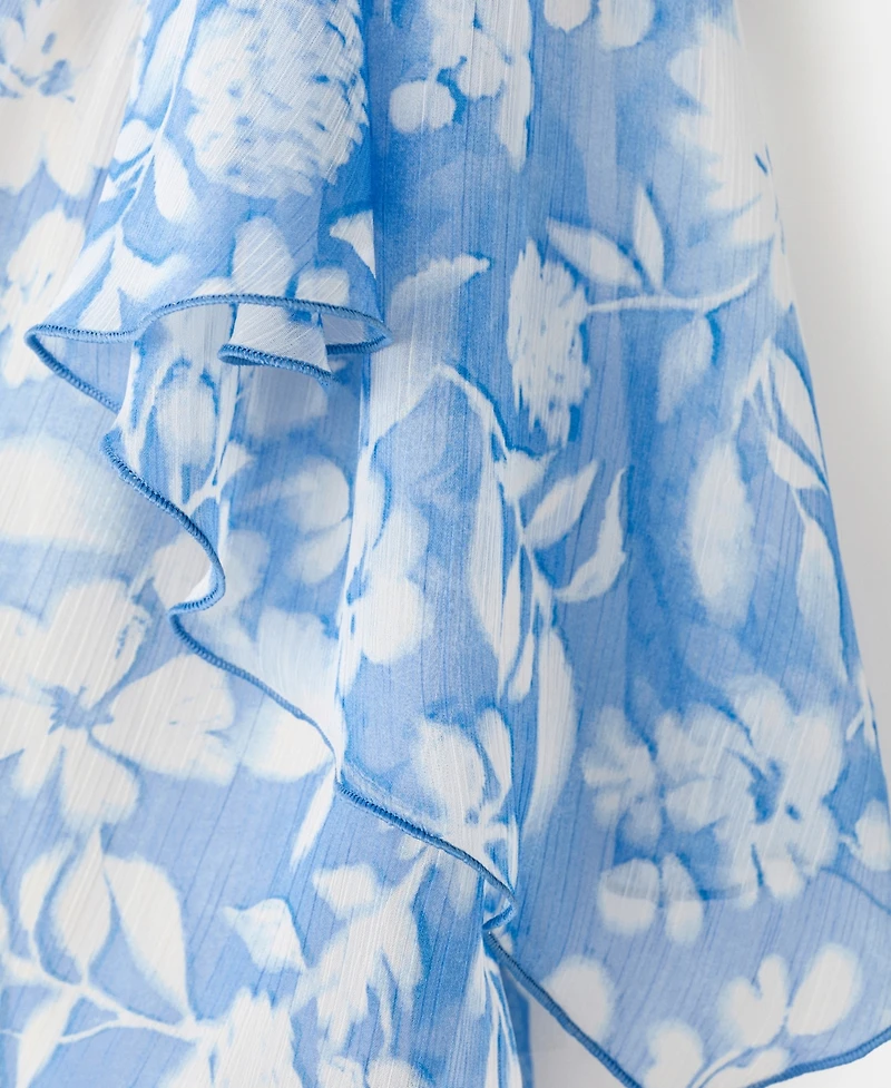 Mango Women's Asymmetrical Neckline Floral Midi-Dress