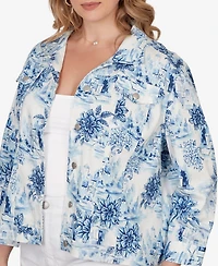 Ruby Rd. Plus Toile Print Trademark Denim Jacket