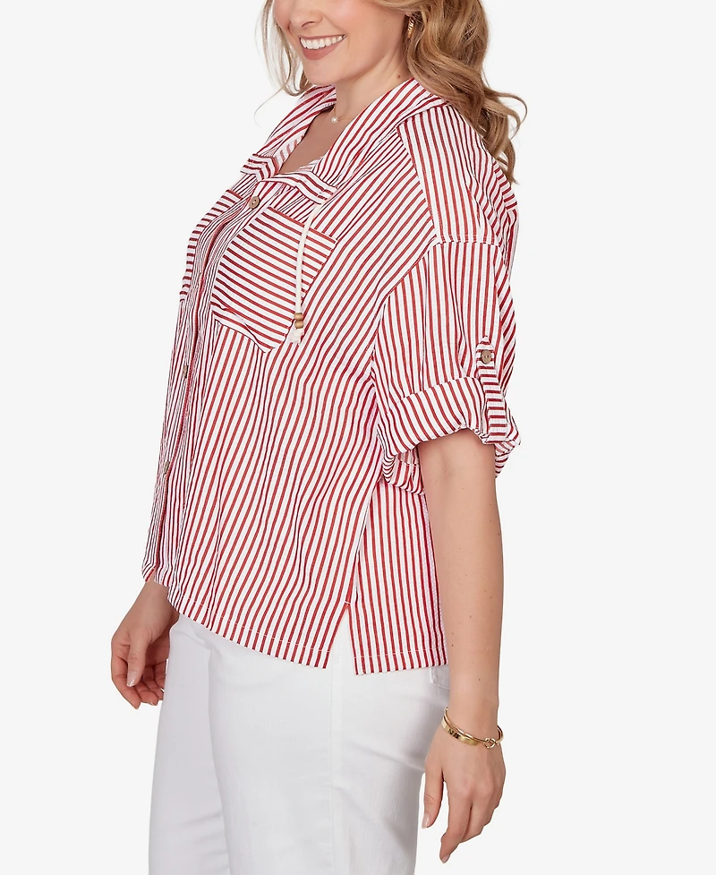 Ruby Rd. Plus Beaded Seersucker Portrait Collar Jacket